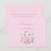 Pink Green Elephant Blume Baby Danke Karte (Vorne/Hinten)