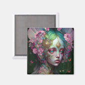 Pink Green Elf Fairy Woman Fantasy Art Magnet (Vorderseite/Rückseite)