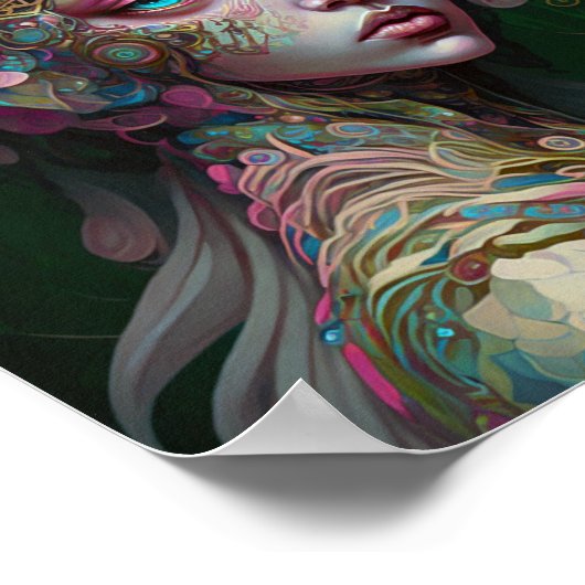 Pink Green Elf Fairy Woman Fantasy Art Poster (Ecke)