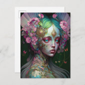 Pink Green Elf Fairy Woman Fantasy Art Postkarte (Vorne/Hinten)