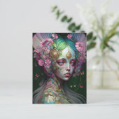 Pink Green Elf Fairy Woman Fantasy Art Postkarte (Stehend Vorderseite)