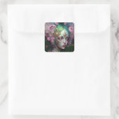Pink Green Elf Fairy Woman Fantasy Art Quadratischer Aufkleber (Tasche)