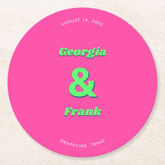 Pink & Green Engagement Party oder Hochzeit Runder Pappuntersetzer (Vorderseite)