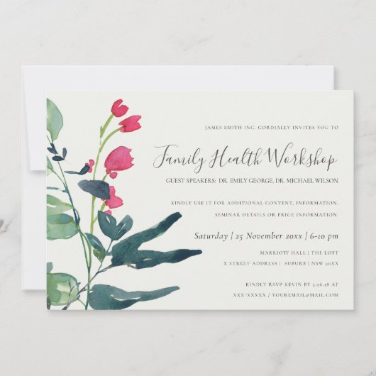 PINK GREEN FAUNA EUCALYPTUS WREATH WORKSHOP EVENT EINLADUNG (Vorderseite)