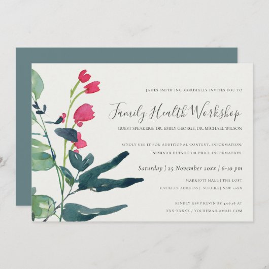 PINK GREEN FAUNA EUCALYPTUS WREATH WORKSHOP EVENT EINLADUNG (Vorne/Hinten)