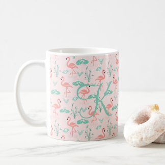 Pink Green Flamingo Monogram Tropical Birds Kaffeetasse