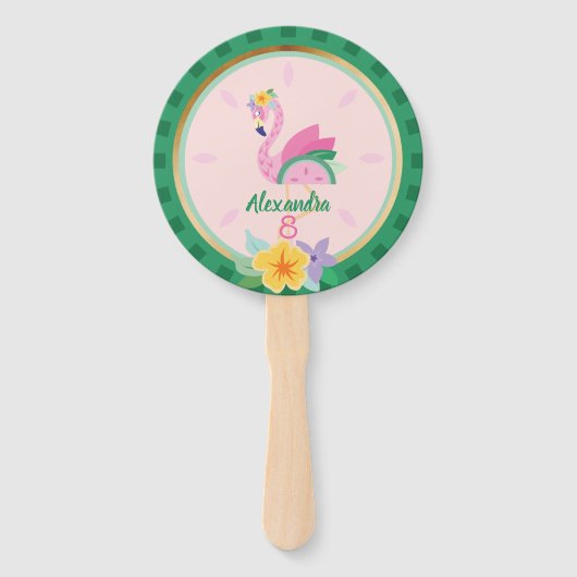 Pink Green Flamingo & Watermelon Tropical Birthday Fächer (Vorderseite)