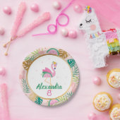 Pink Green Flamingo & Watermelon Tropisches Muster Pappteller (Party)