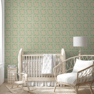 Pink Green Floral Art Nouveau Tapete
