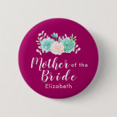 Pink & Green Floral Bouquet Mutter der Braut Button (Vorderseite)