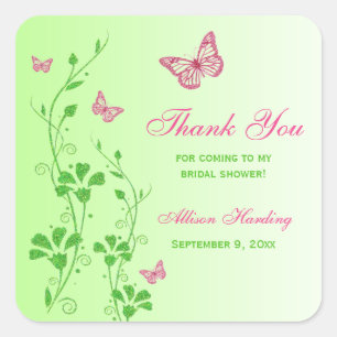 Pink Green Floral Butterfly Brautparty Aufkleber