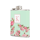 Pink Green Floral Monogram Bridesmaid Flask Flachmann (Links)