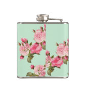 Pink Green Floral Monogram Bridesmaid Flask Flachmann (Rückseite)