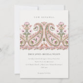 Pink Green Floral Paisley Motif Vow Renewal Einlad Dankeskarte (Vorderseite)