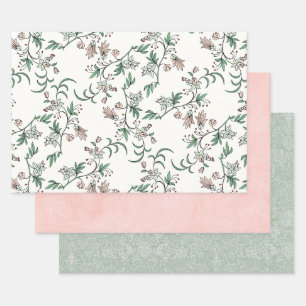 Pink Green Floral Vintag Paisley  Geschenkpapier Set