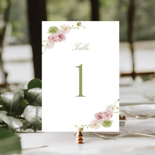 Pink Green Floral Wedding Tischnummer