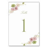 Pink Green Floral Wedding Tischnummer (Vorderseite)