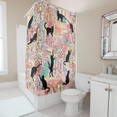 Pink Green French Cat Paris Café Dusche Vorhang (Beispiel)