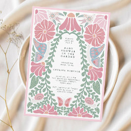Pink green Garden Baby Shower Invitation  Einladung