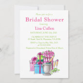 Pink Green Gifts Champagner Brille Einladung (Vorderseite)