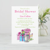 Pink Green Gifts Champagner Brille Einladung (Stehend Vorderseite)