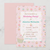 Pink Green Gingham Cupcake Birthday Party Einladung (Vorne/Hinten)