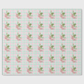 Pink Green Gingham Frosch Geschenkpapier (Flach)