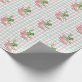 Pink Green Gingham Frosch Geschenkpapier (Ecke)