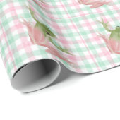 Pink Green Gingham Frosch Geschenkpapier (Rolleneckpunkt)