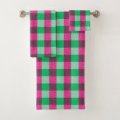 Pink Green Gingham Karo Design Badhandtuch Set (Insitu)