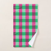 Pink Green Gingham Karo Design Badhandtuch Set (Handtuch)