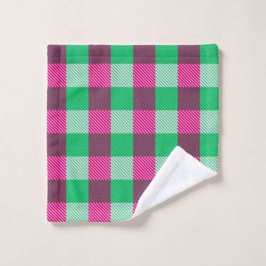 Pink Green Gingham Karo Design Badhandtuch Set (Waschlappen)