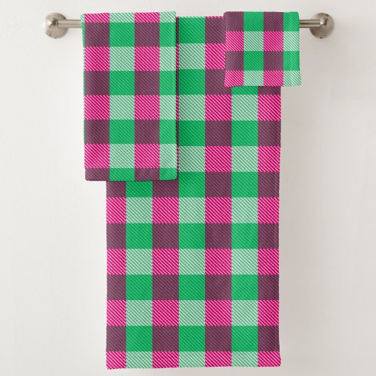 Pink Green Gingham Karo Design Badhandtuch Set