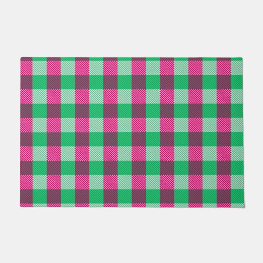 Pink Green Gingham Karo Design Fußmatte (Vorderseite)