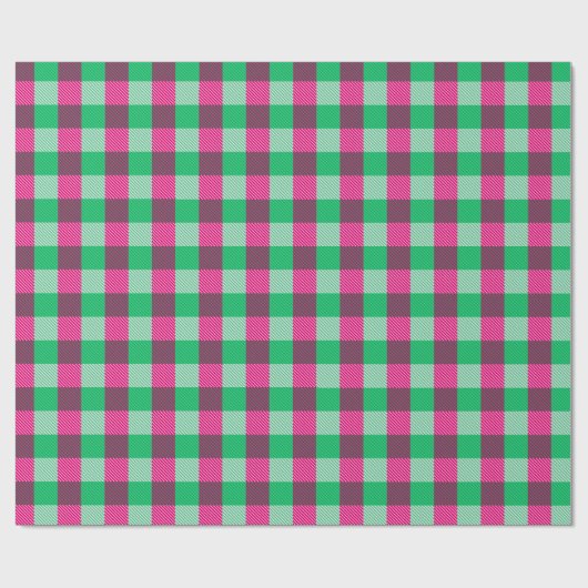 Pink Green Gingham Karo Design Geschenkpapier (Flach)