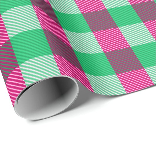 Pink Green Gingham Karo Design Geschenkpapier (Rolleneckpunkt)