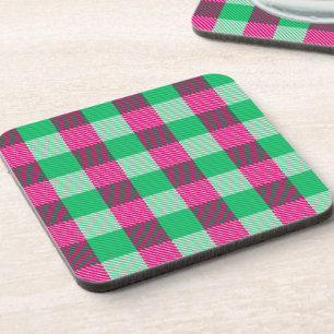 Pink Green Gingham Karo Design Getränkeuntersetzer