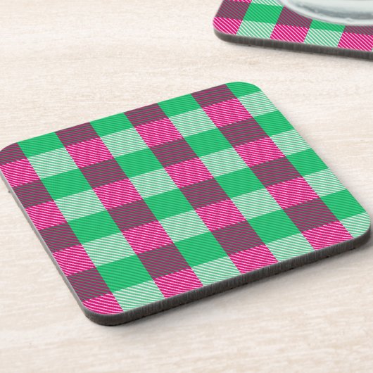 Pink Green Gingham Karo Design Getränkeuntersetzer