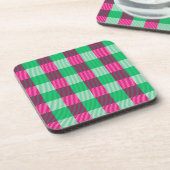 Pink Green Gingham Karo Design Getränkeuntersetzer (Linke Seite)