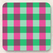 Pink Green Gingham Karo Design Getränkeuntersetzer (Vorderseite)
