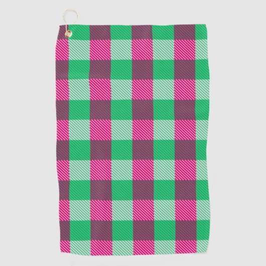 Pink Green Gingham Karo Design Golfhandtuch (Vorderseite)