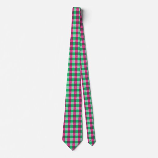 Pink Green Gingham Karo Design Krawatte (Vorderseite)
