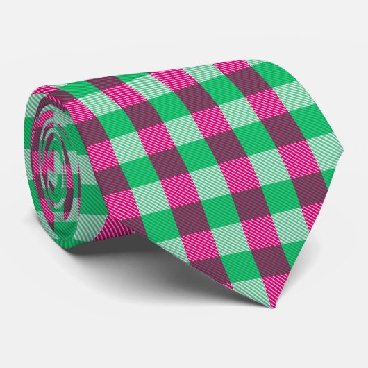Pink Green Gingham Karo Design Krawatte (Gerollt)