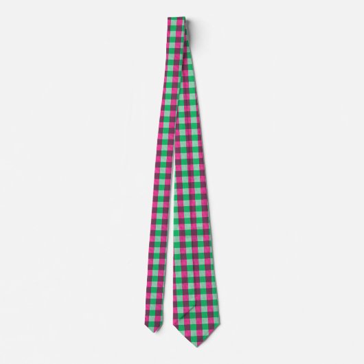 Pink Green Gingham Karo Design Krawatte (Rückseite)
