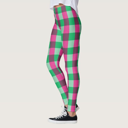 Pink Green Gingham Karo Design Leggings (Links)