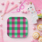 Pink Green Gingham Karo Design Pappteller (Party)