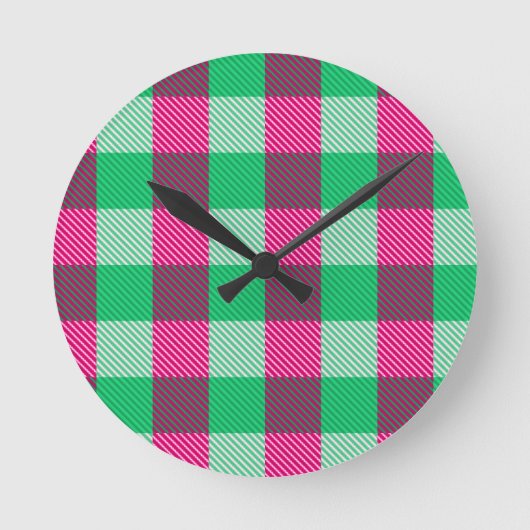 Pink Green Gingham Karo Design Runde Wanduhr (Vorderseite)