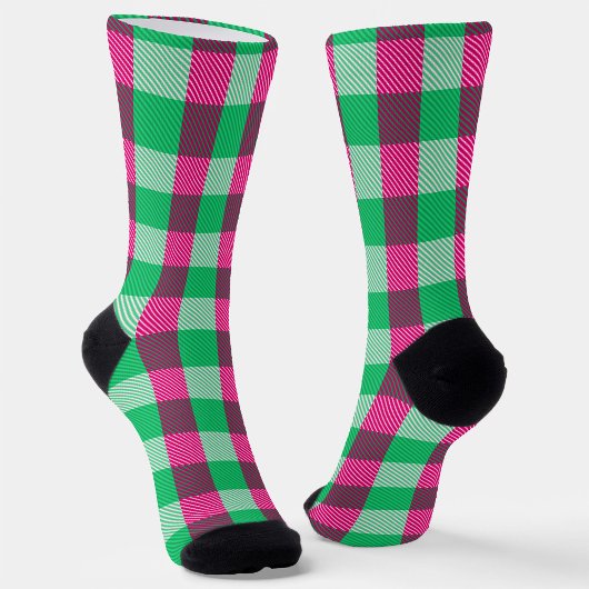 Pink Green Gingham Karo Design Socken