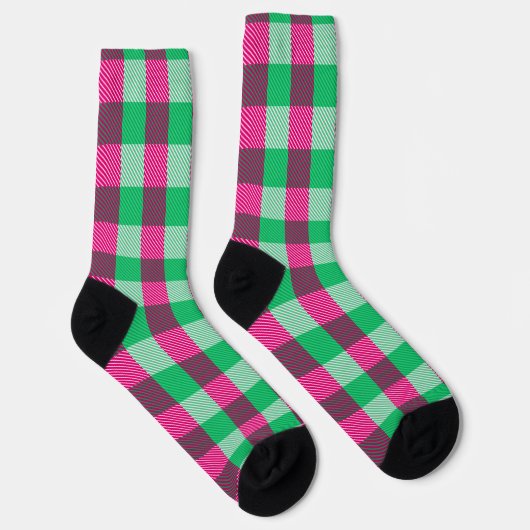 Pink Green Gingham Karo Design Socken (Rechts)