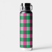 Pink Green Gingham Karo Design Trinkflasche (Rückseite)